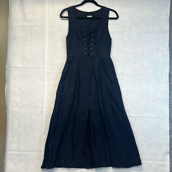 Reformation Dresses & Skirts - REFORMATION Dress Women’s Size 4 Blue Linen Blend Midi Boho Lace Up Sleeveless